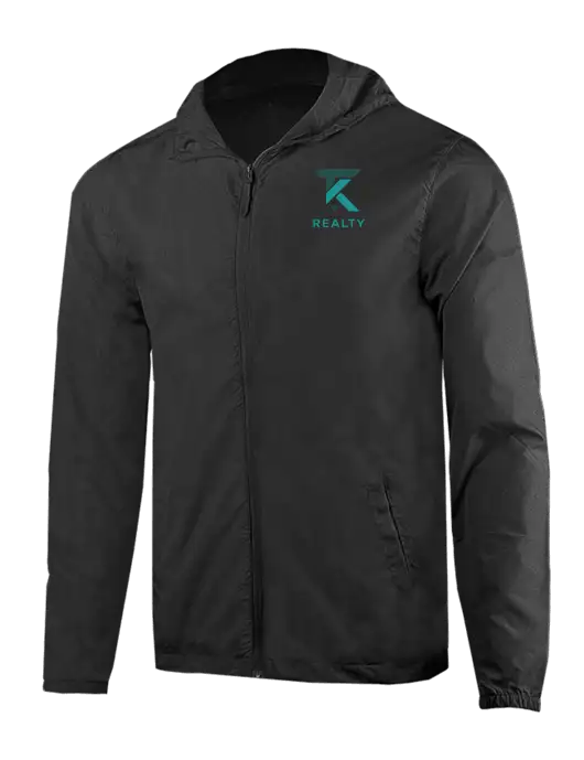 Rainy Day Ultra Lightweight Black Windbreaker Full-Zip Jacket w/TK Realty Logo