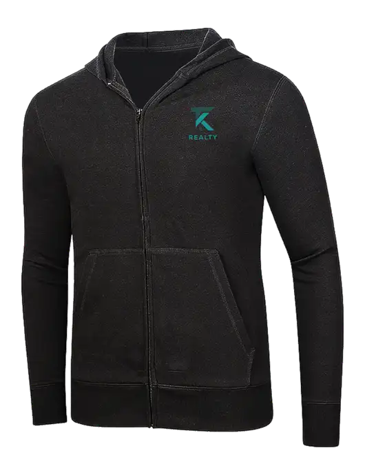 Full-Zip Black Heavyweight Hooded Sweatshirt w/TK Realty Logo