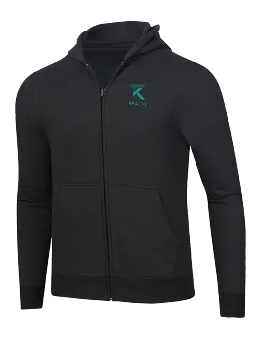 Jet Black 8.5 oz Ring Spun Zip Hooded Sweatshirt w/TK Realty Logo