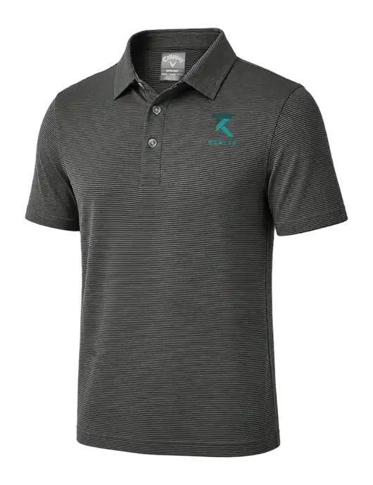 Callaway Black Fine Line Stripe Polo w/TK Realty Logo