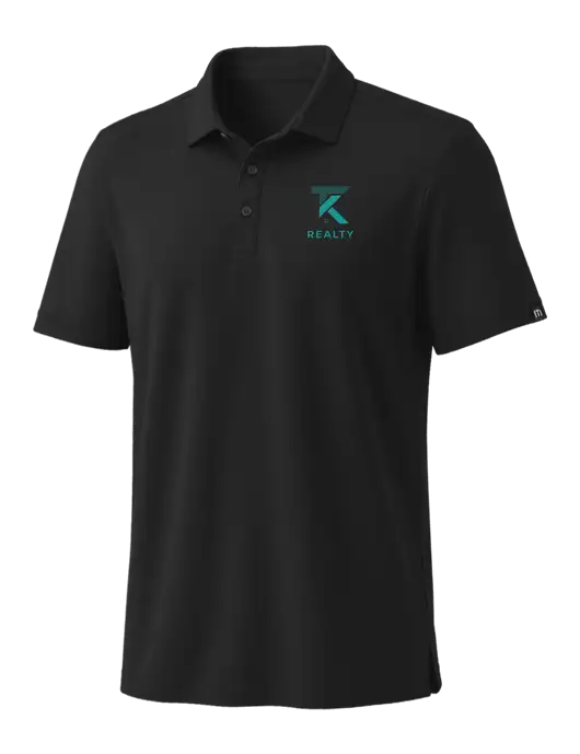 TravisMathew Black Coto Performance Polo w/TK Realty Logo