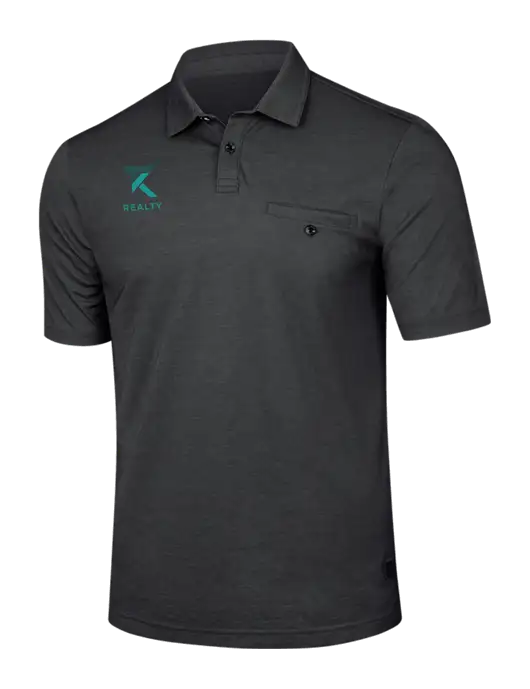 TravisMathew Black Heather Sunsetters Pocket Polo w/TK Realty Logo