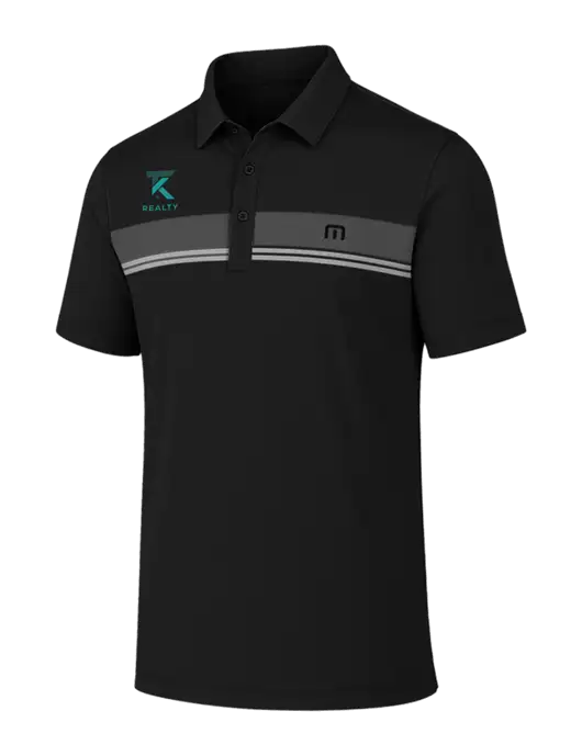 TravisMathew Black Glenview Stripe Polo w/TK Realty Logo