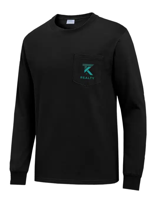 Black Long Sleeve Heavyweight 6.1 oz Pocket T-Shirt w/TK Realty Logo