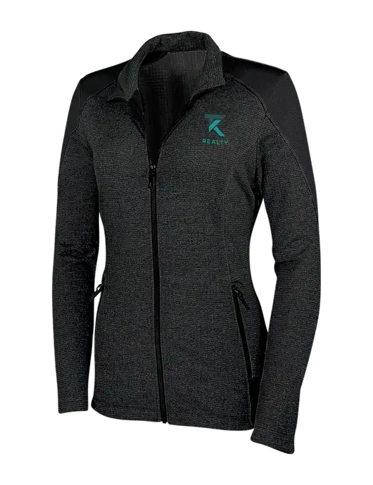 Womens Black Grid Fleece Jacket w/TK Realty Logo
