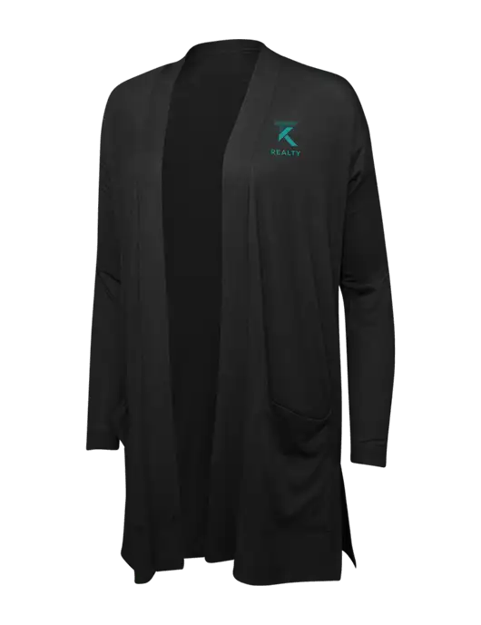 Black Womens Concept Long Pocket Cardigan w/TK Realty Logo