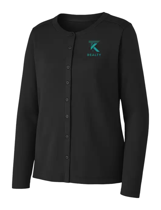 Black Womens Concept Stretch Button-Front Cardigan Sweater w/TK Realty Logo