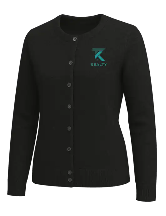 Brooks Brothers Womens Black Washable Merino Cardigan Sweater w/TK Realty Logo