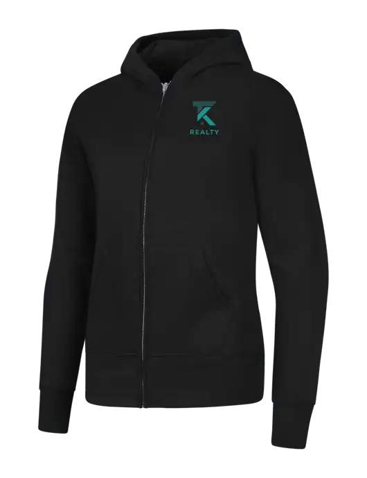 Jet Black Womens Core Fleece Full-Zip Hooded Sweatshirt w/TK Realty Logo