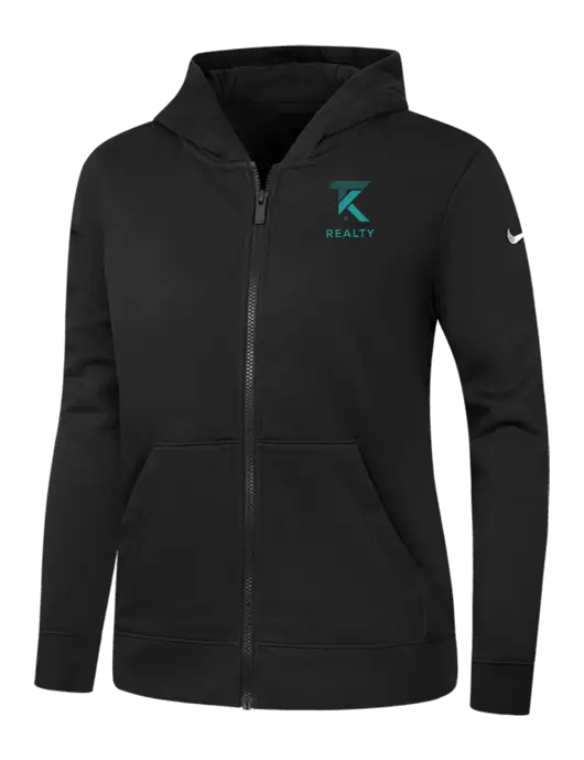 Nike Womens Club Fleece Sleeve Swoosh Full-Zip Black Hoodie w/TK Realty Logo