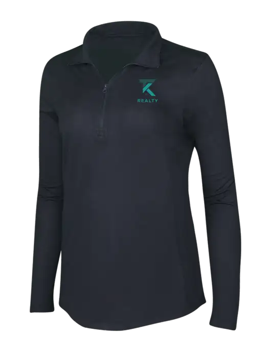 Black Triad Solid Womens Posicharge Tri-Blend Wicking 1/4 Zip Pullover w/TK Realty Logo