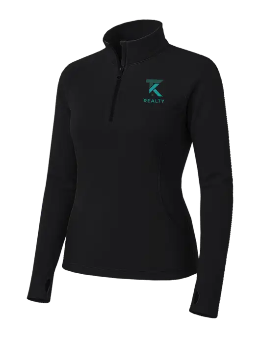 Womens Black Sport Wick Stretch 1/4 Zip Pullover w/TK Realty Logo