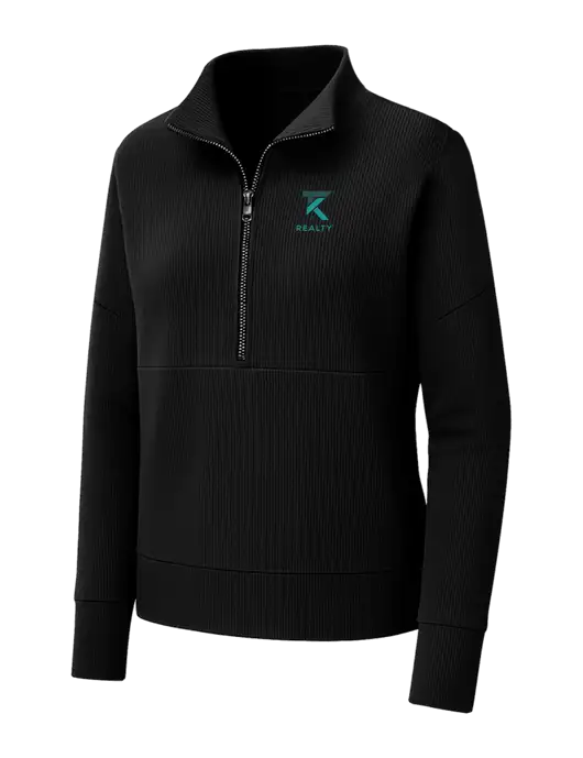 Mercer+Mettle Womens Black Linear Texture Quarter Zip w/TK Realty Logo