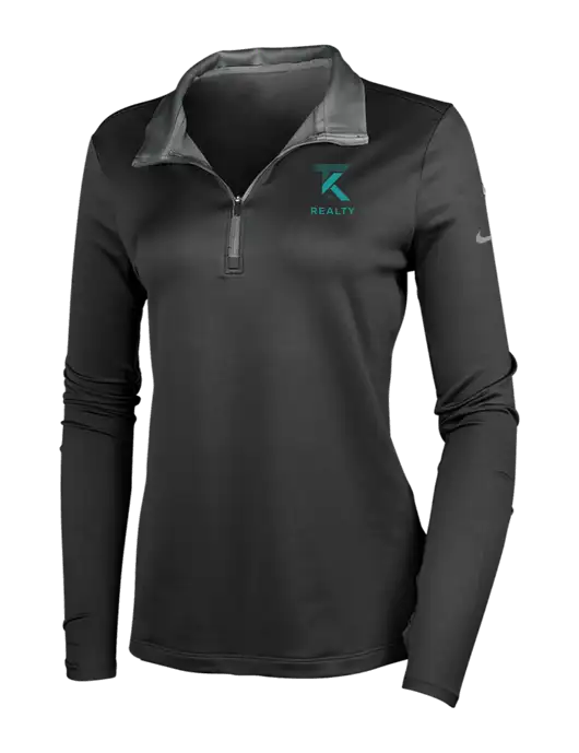 NIKE Black/Dark Grey Womens Dry-Fit Stretch 1/2 Zip Cover-Up w/TK Realty Logo