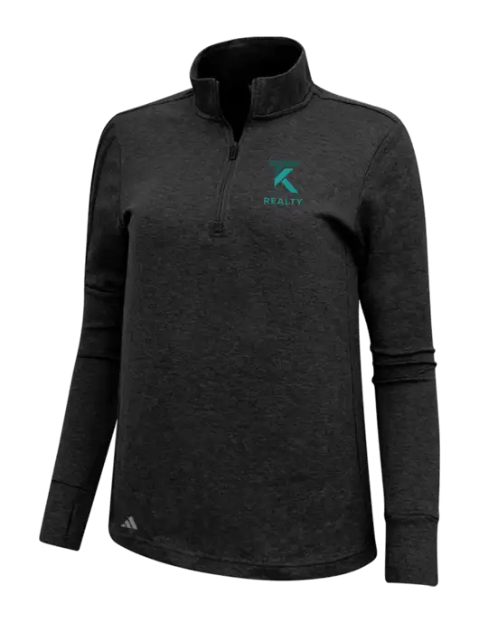 Adidas Black Melange Womens 3 Stripes Quarter Zip Sweater w/TK Realty Logo