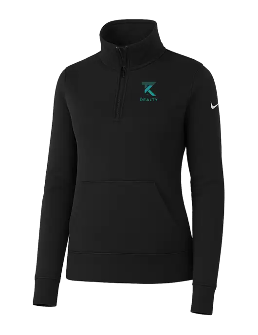 Nike Womens Black Club Fleece Sleeve Swoosh 1/2-Zip w/TK Realty Logo