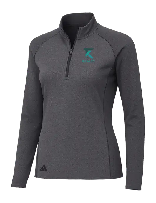 Adidas Womens Black Melange Space Dyed Quarter-Zip Pullover  w/TK Realty Logo