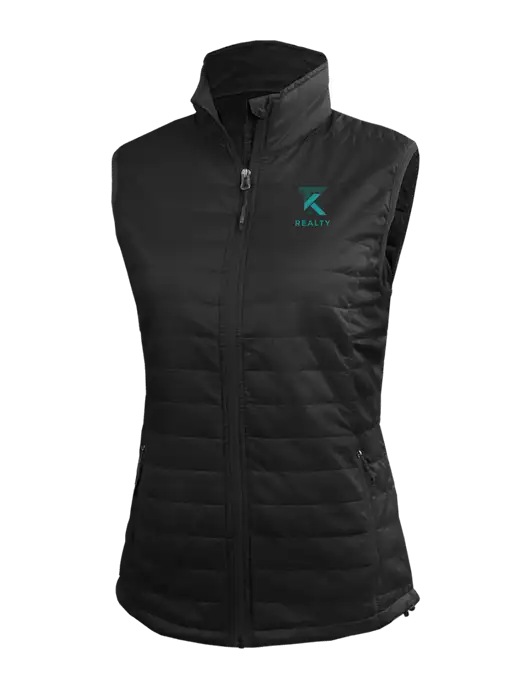 Womens Packable Black Puffy Vest w/TK Realty Logo
