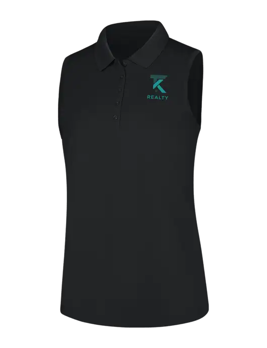 Womens Black Dry Zone UV Micro-Mesh Sleeveless Polo w/TK Realty Logo