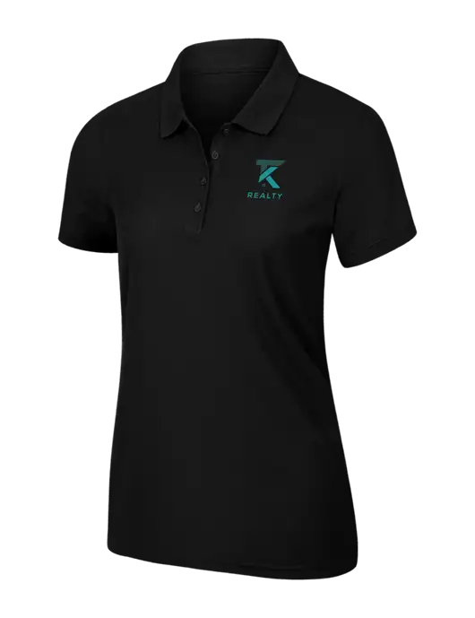 Womens Black Core Classic Pique Polo w/TK Realty Logo