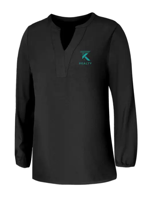 Mercer+Mettle Womens Deep Black Stretch Crepe 3/4 Sleeve Blouse w/TK Realty Logo