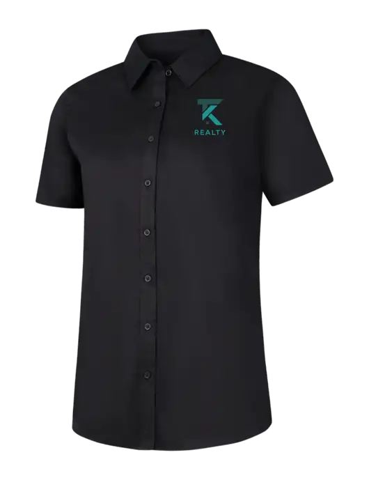 Womens Black Short Sleeve Superpro React Twill Shirt w/TK Realty Logo