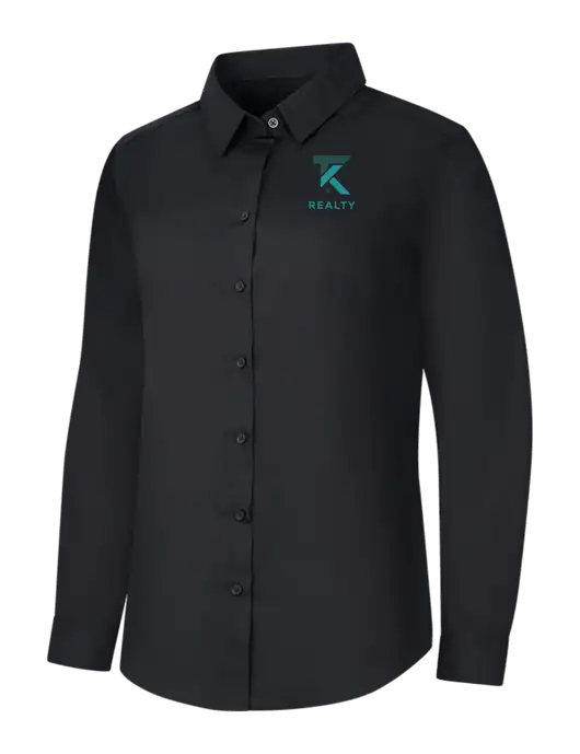 Womens Black Long Sleeve Carefree Poplin Shirt w/TK Realty Logo