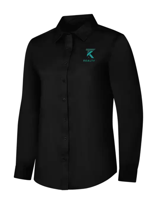 Womens Black Long Sleeve Superpro React Twill Shirt w/TK Realty Logo