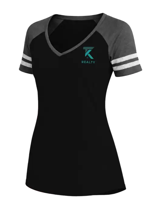 Womens Black/Charcoal Heather V-Neck Game Tee w/TK Realty Logo