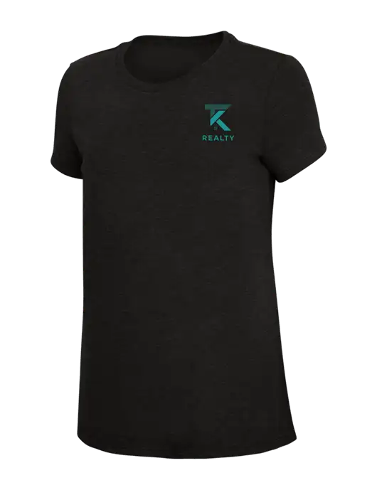Womens Simply Soft Black 4.5oz Poly/Combed Ring Spun Cotton T-Shirt w/TK Realty Logo