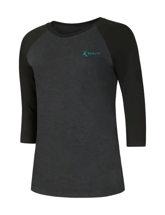 Womens Simply Soft 3/4 Sleeve Black/Black Frost Ring Spun Cotton T-Shirt w/TK Realty Logo